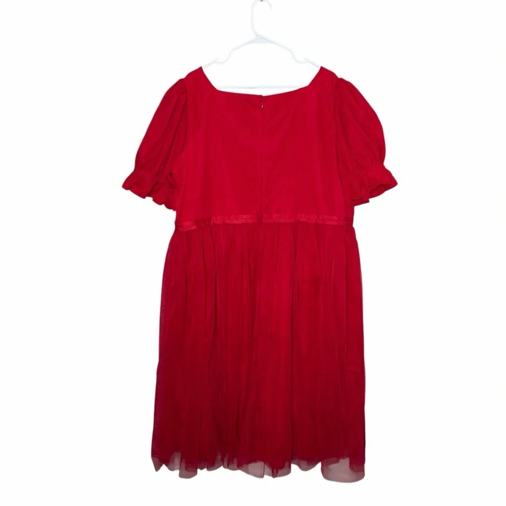 Ivy City Co. Ballerina Midi Dress in Red Size 3X Tulle Puff Sleeve Fit & Flare
